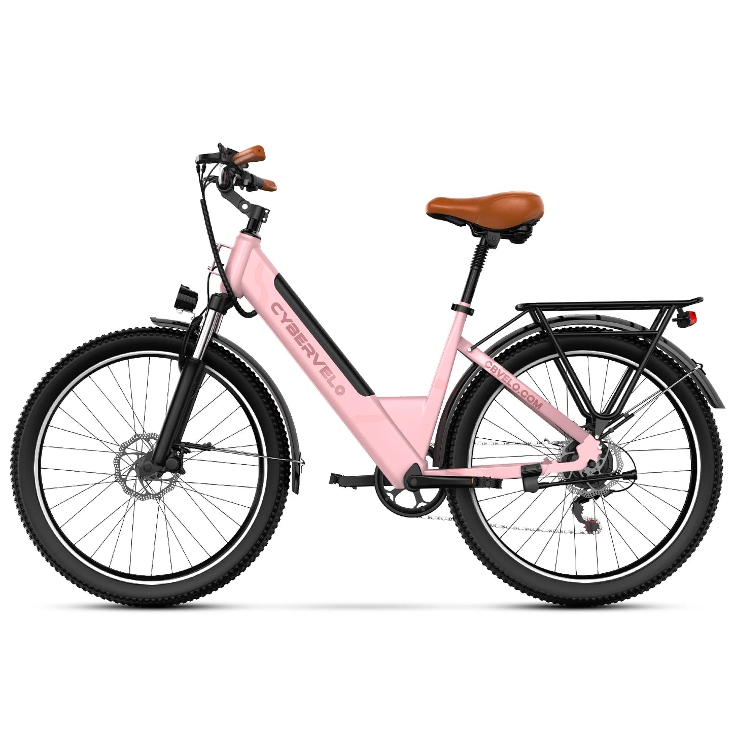 Cybervelo Urban Commute E-Bike 48V 1000W Peak Motor Detachable Battery 7-Speed Shift Electric Bike 26" Step-Thru Adults EK2