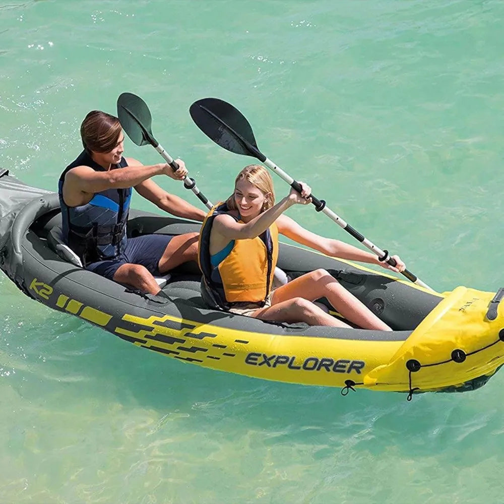 2 Person Inflatable Kayak Set with Aluminum Oars Pump Adjustable Seats 400lb Capacity