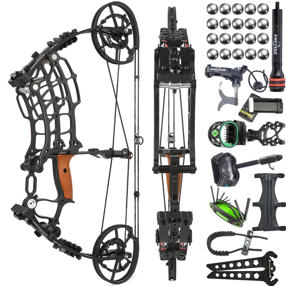 Archery Dual-use Compound Bow Set 30-60Lbs Multi-Function Archery Equipment Compatible with Steel Balls and Standard Arrows Fits Left & Right Hand Shooters for Outdoor Fishing Hunting and Recreational Target Practice