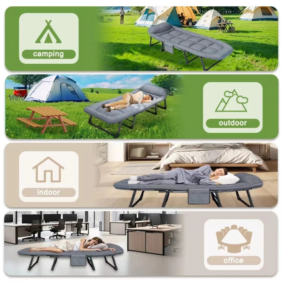 Portable Adjustable Folding Lounge Chair – Space-Saving Design with Side Pocket for Bedroom, Office, and Outdoor Camping