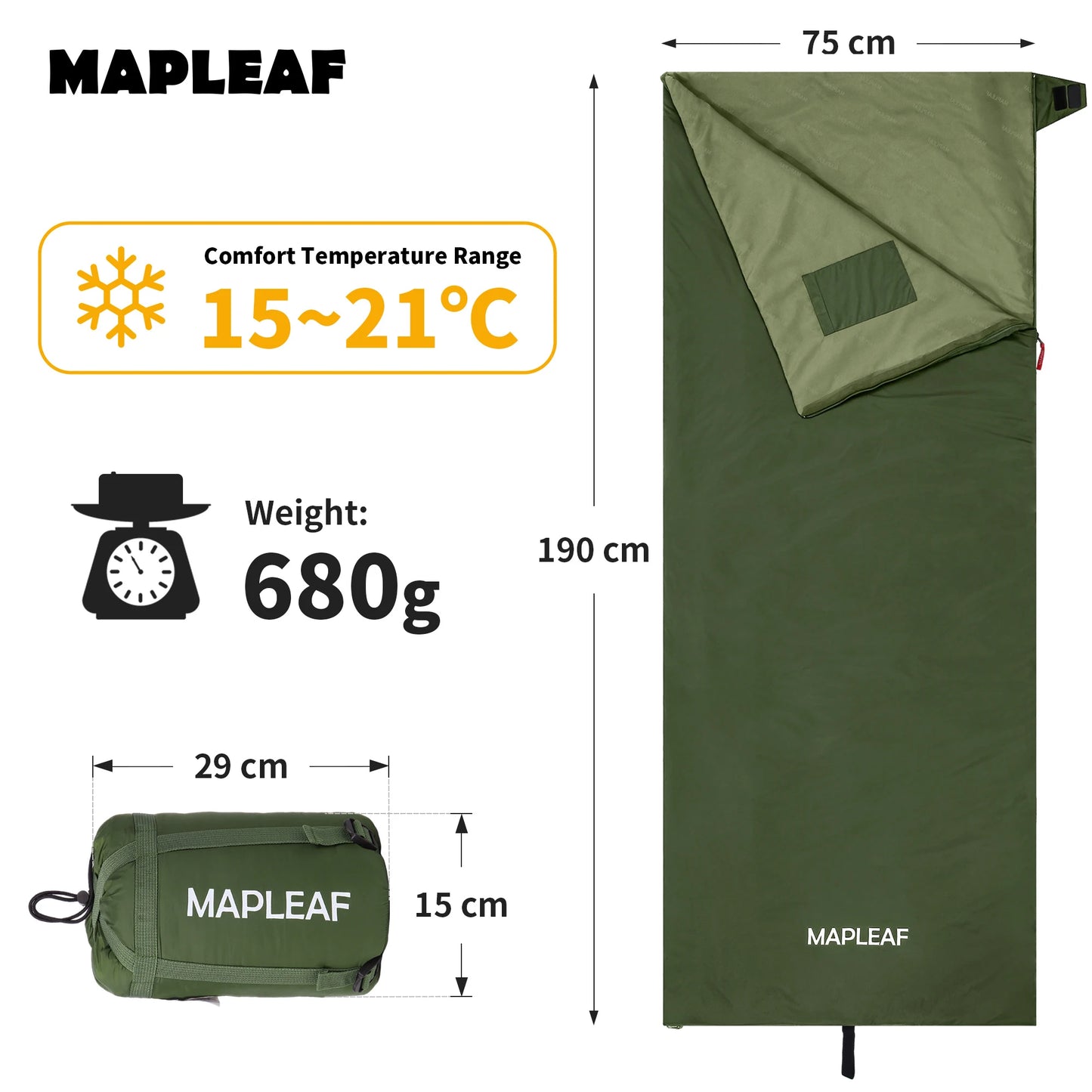 MAPLEAF Sleeping Bag Outdoor Ultralight Portable Waterproof Summer Sleeping Bag Envelope Cotton Camping Sleeping Bag