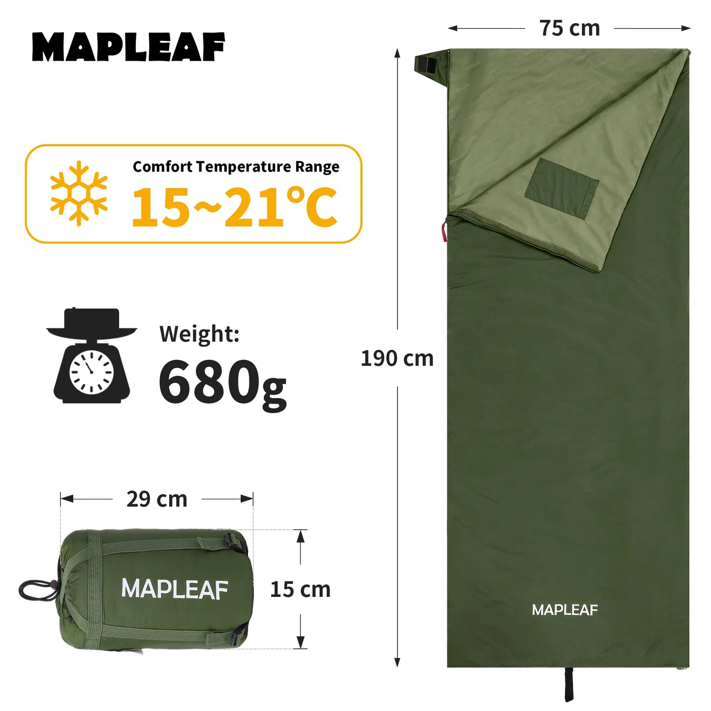MAPLEAF Sleeping Bag Outdoor Ultralight Portable Waterproof Summer Sleeping Bag Envelope Cotton Camping Sleeping Bag