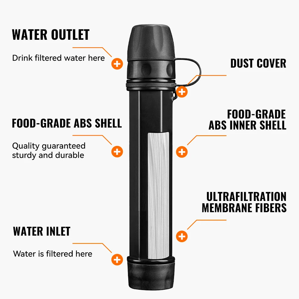 WRELS Outdoor Portable Water Purification Filter Carbon Fiber Water Purifier Hiking Camping Emergency Survival Supplies