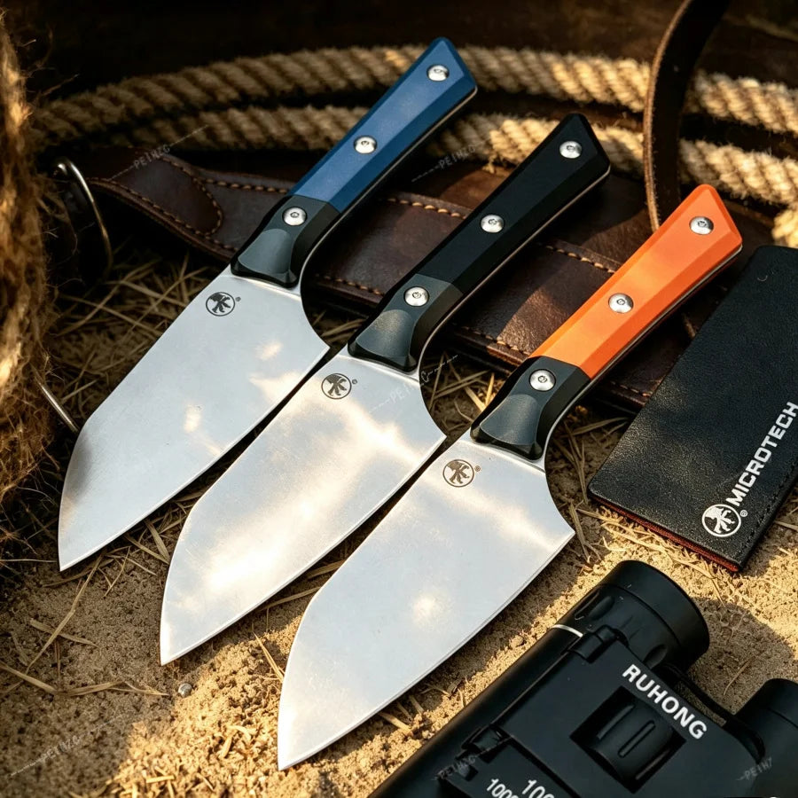 D2 Steel Fixed Blade Cleaver Knife G10 Aluminum Handle EDC Knife Compact Bushcraft Utility Knife Outdoor Processing Hiking Knife Fixed Blade Knife with Hard Sheath Gift for Men