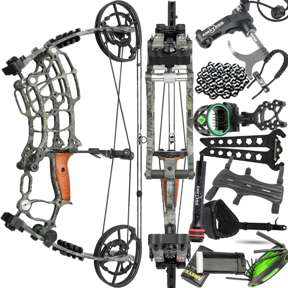 Archery Dual-use Compound Bow Set 30-60Lbs Multi-Function Archery Equipment Compatible with Steel Balls and Standard Arrows Fits Left & Right Hand Shooters for Outdoor Fishing Hunting and Recreational Target Practice