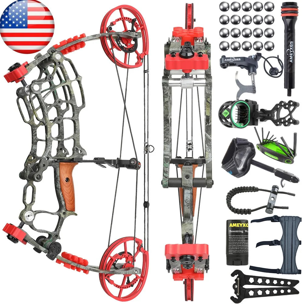 Archery Dual-use Compound Bow Set 30-60Lbs Multi-Function Archery Equipment Compatible with Steel Balls and Standard Arrows Fits Left & Right Hand Shooters for Outdoor Fishing Hunting and Recreational Target Practice