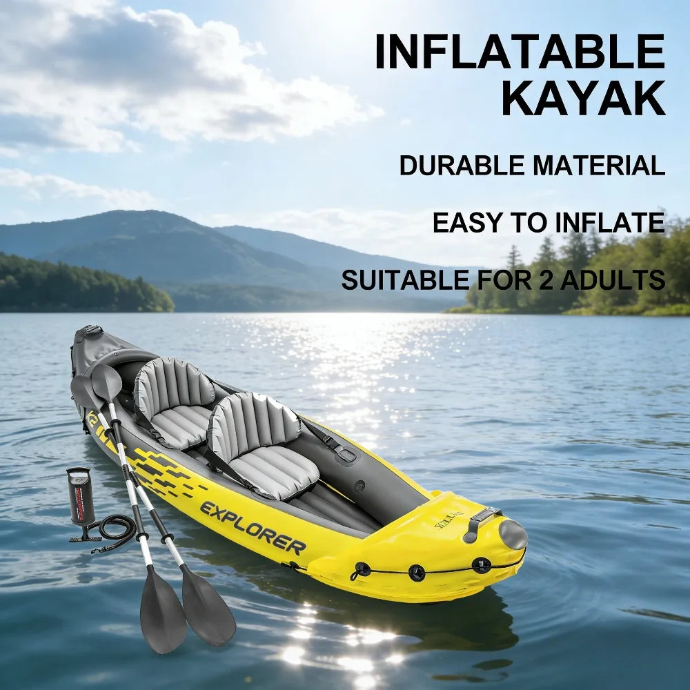 2 Person Inflatable Kayak Set with Aluminum Oars Pump Adjustable Seats 400lb Capacity