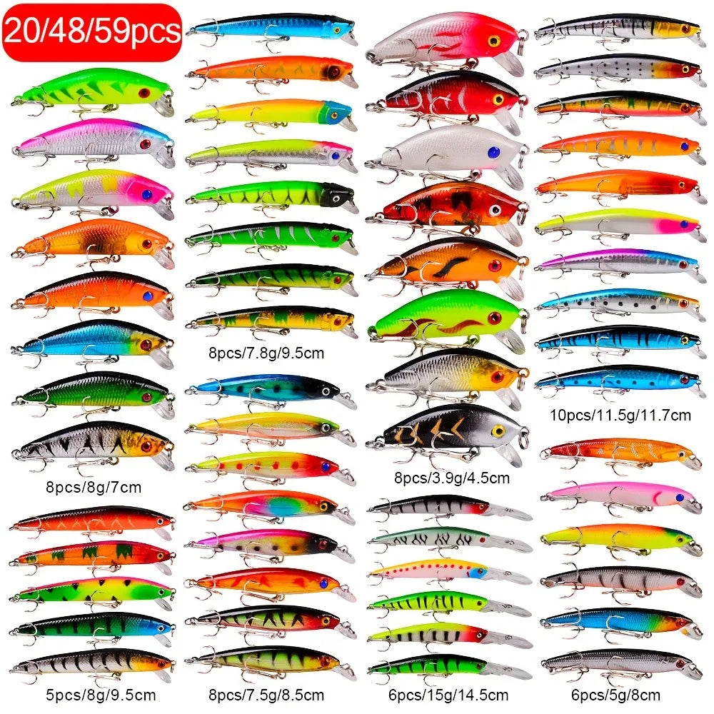 20/48/59pcs Set of Baits Mixed Hard Baits, Rock Bass, Hard Baits Fishing Tackle