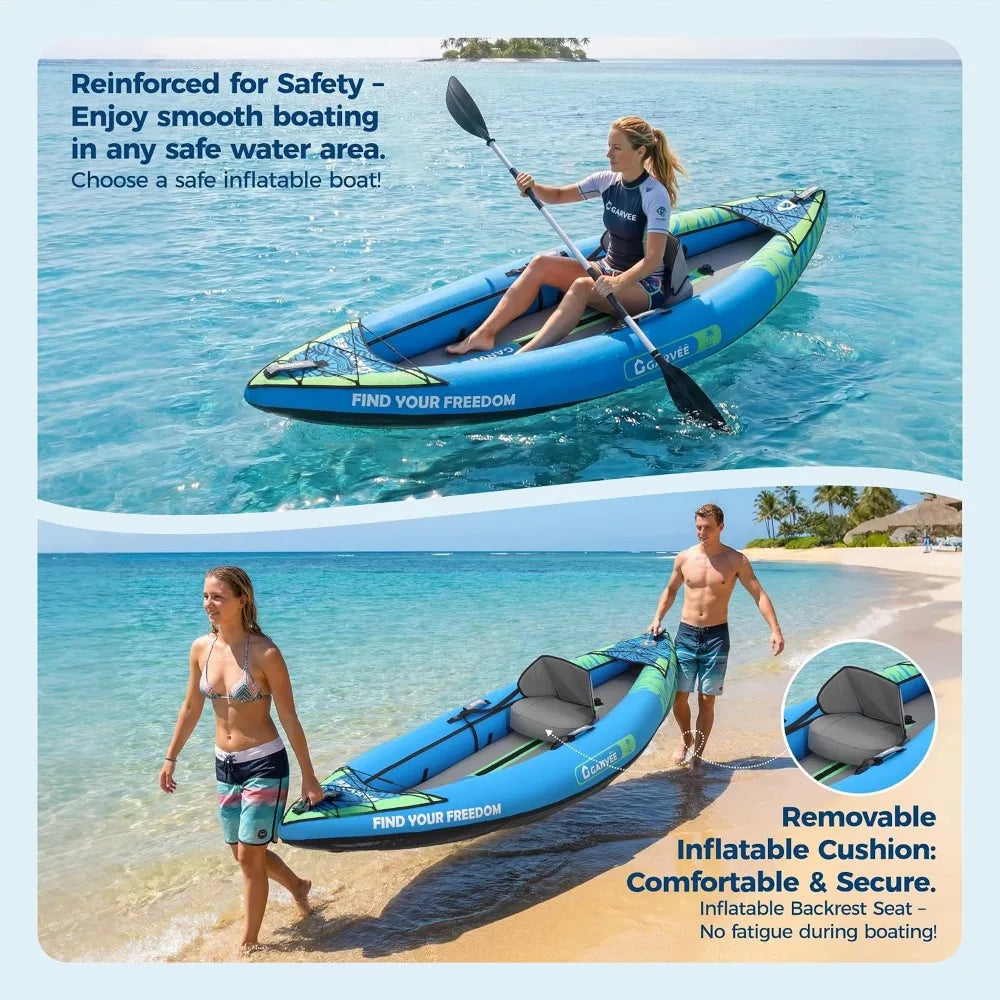 Heavy Duty PVC Inflatable Kayak, Padded Seat & 3 Fins for Fishing & Daily Water Use, Complete Accessories, Custom
