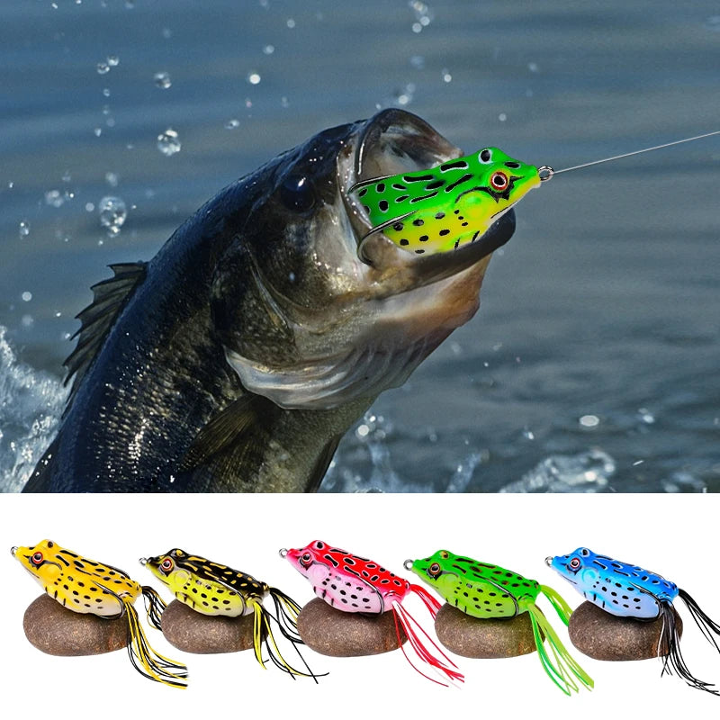 10pcs Frog Shape Lure Soft Tube Bait Plastic Fishing Lure with Fishing Hooks Topwater Ray Frog Artificial 3D Eyes