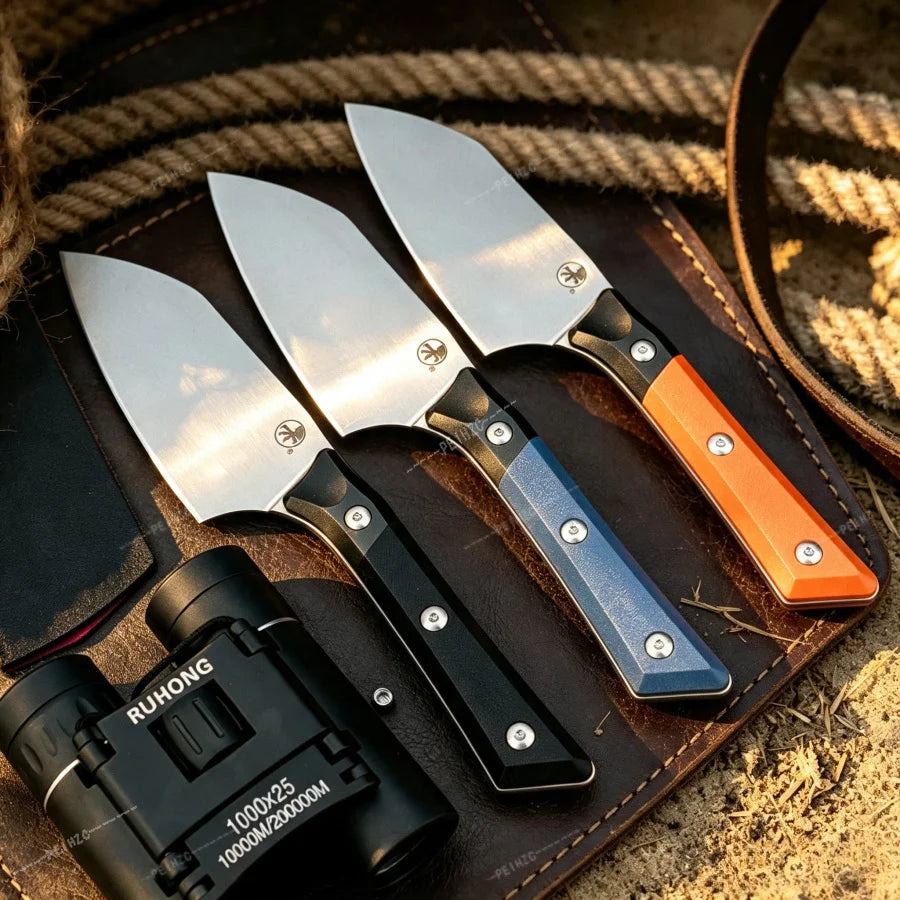 D2 Steel Fixed Blade Cleaver Knife G10 Aluminum Handle EDC Knife Compact Bushcraft Utility Knife Outdoor Processing Hiking Knife Fixed Blade Knife with Hard Sheath Gift for Men