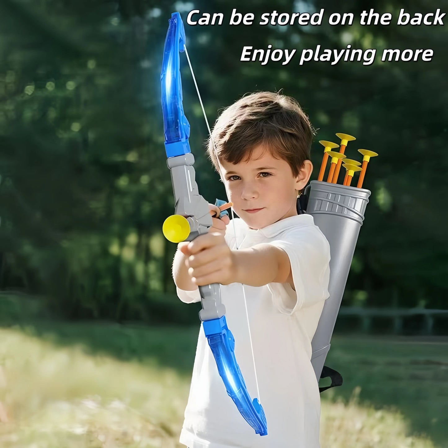 Bow and arrow set for kids, LED light archery playset, 10 suction cup arrows, big support dartboard, birthday gifts for boys
