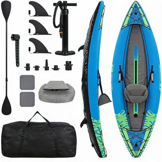 Heavy Duty PVC Inflatable Kayak, Padded Seat & 3 Fins for Fishing & Daily Water Use, Complete Accessories, Custom