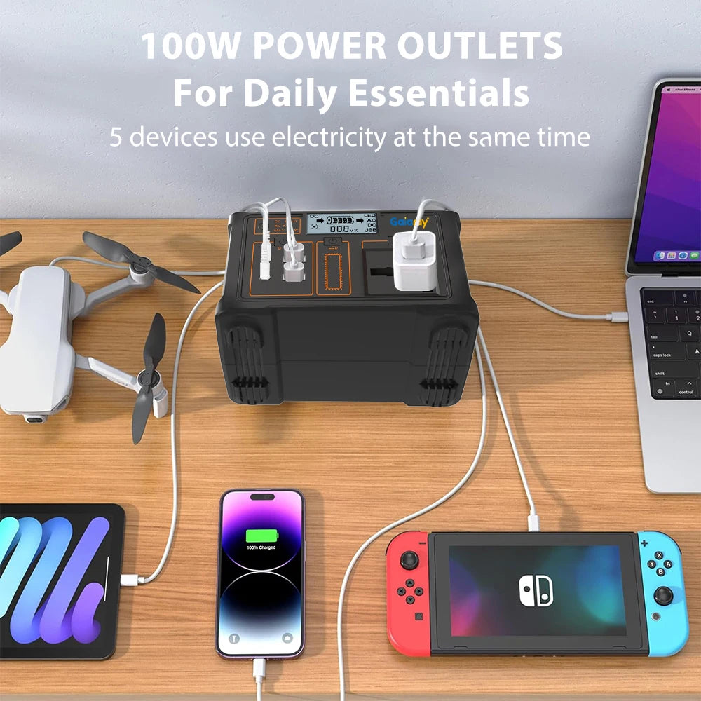 Gaiaray Portable Power Station 100W 200W Solar Generator AC 110V 220V Emergency Power UPS LiFePO4 Battery for Home Camping RV