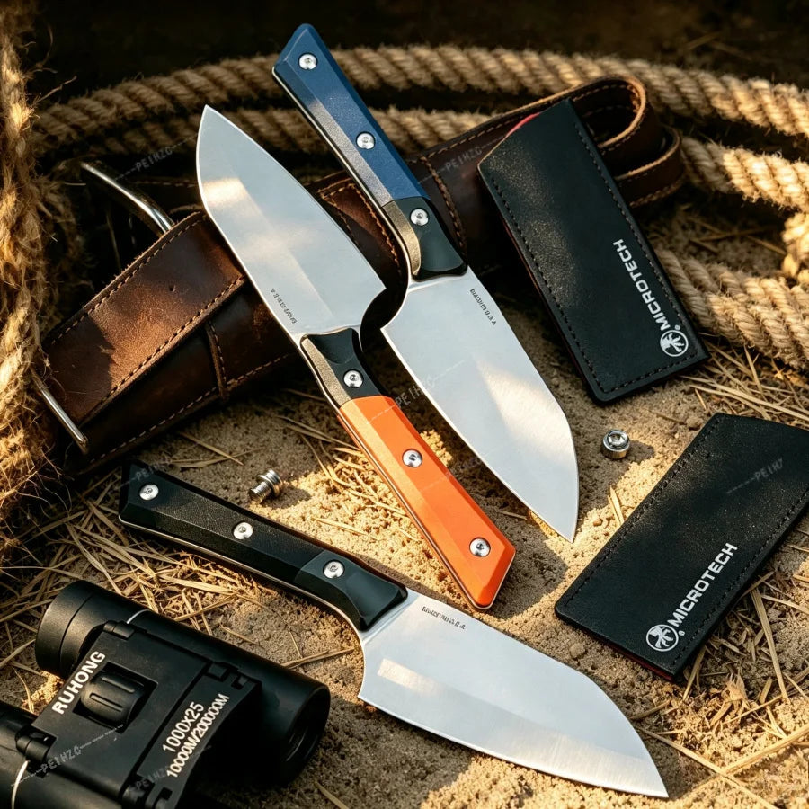 D2 Steel Fixed Blade Cleaver Knife G10 Aluminum Handle EDC Knife Compact Bushcraft Utility Knife Outdoor Processing Hiking Knife Fixed Blade Knife with Hard Sheath Gift for Men