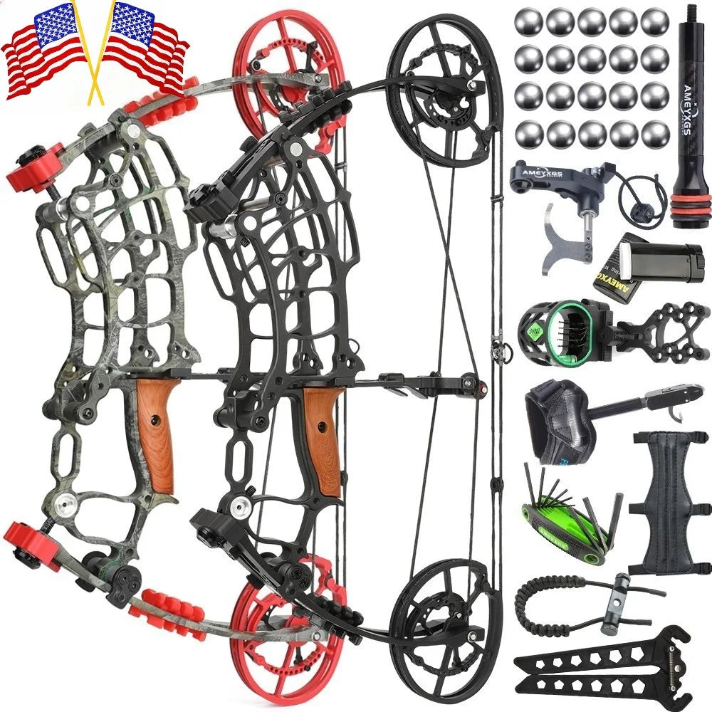 Archery Dual-use Compound Bow Set 30-60Lbs Multi-Function Archery Equipment Compatible with Steel Balls and Standard Arrows Fits Left & Right Hand Shooters for Outdoor Fishing Hunting and Recreational Target Practice