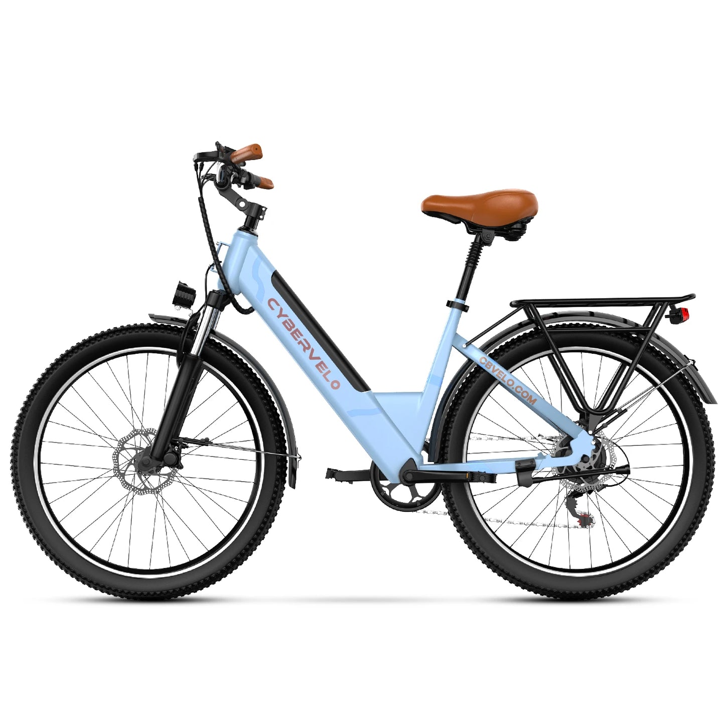 Cybervelo Urban Commute E-Bike 48V 1000W Peak Motor Detachable Battery 7-Speed Shift Electric Bike 26" Step-Thru Adults EK2