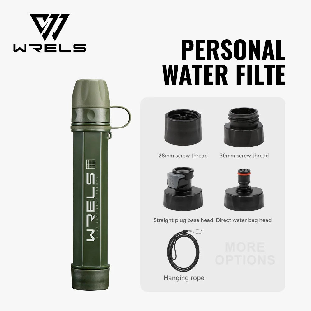 WRELS Outdoor Portable Water Purification Filter Carbon Fiber Water Purifier Hiking Camping Emergency Survival Supplies