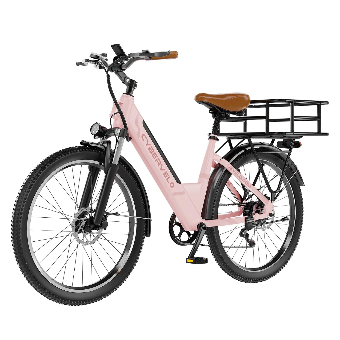 Cybervelo Urban Commute E-Bike 48V 1000W Peak Motor Detachable Battery 7-Speed Shift Electric Bike 26" Step-Thru Adults EK2