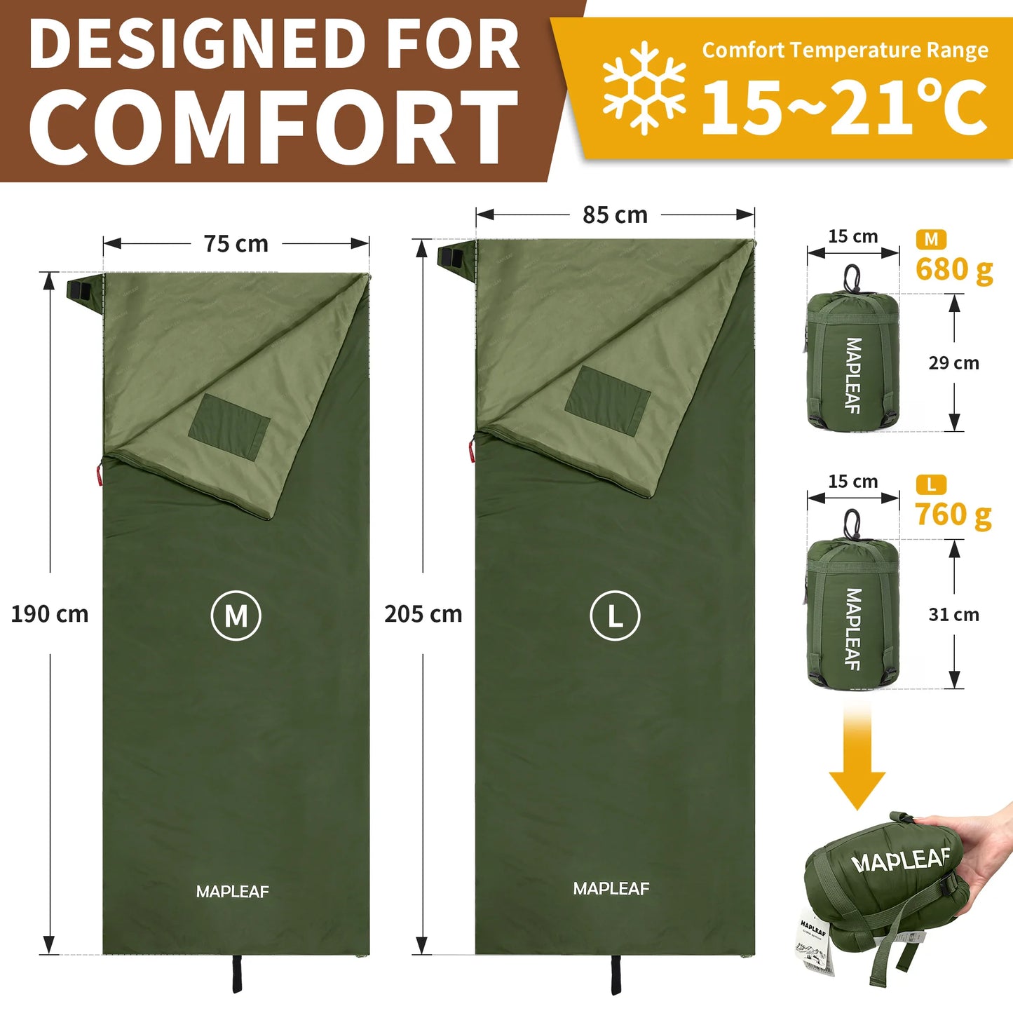 MAPLEAF Sleeping Bag Outdoor Ultralight Portable Waterproof Summer Sleeping Bag Envelope Cotton Camping Sleeping Bag