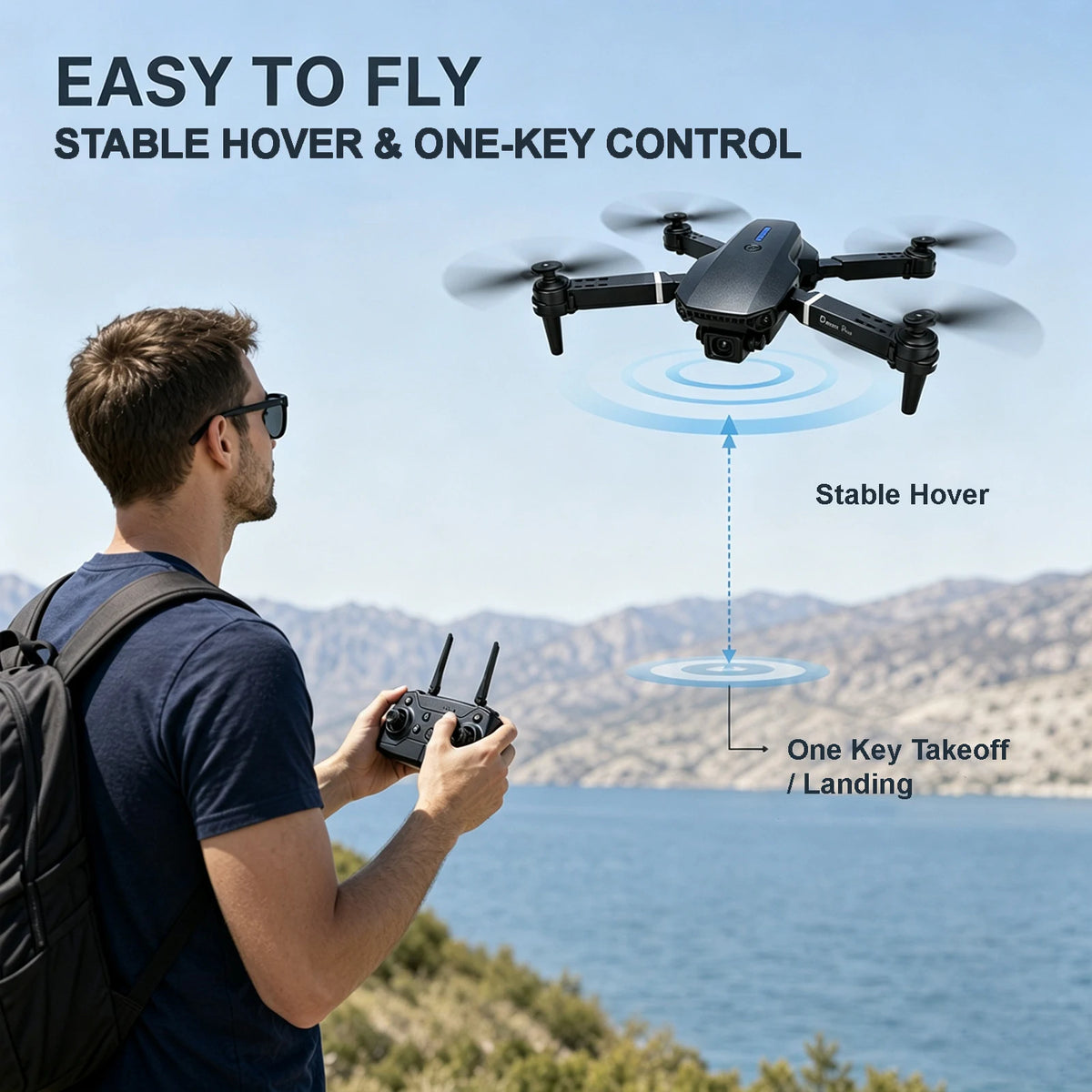 Black Foldable Drone Equipped with 4K High-Definition Camera Head, 1/2 Battery, 360° Roll, One Click Takeoff/Landing, WiFi Connection to Mobile Applications, Easy to Operate, Perfect Gift for Adults and Beginners, Remote Con