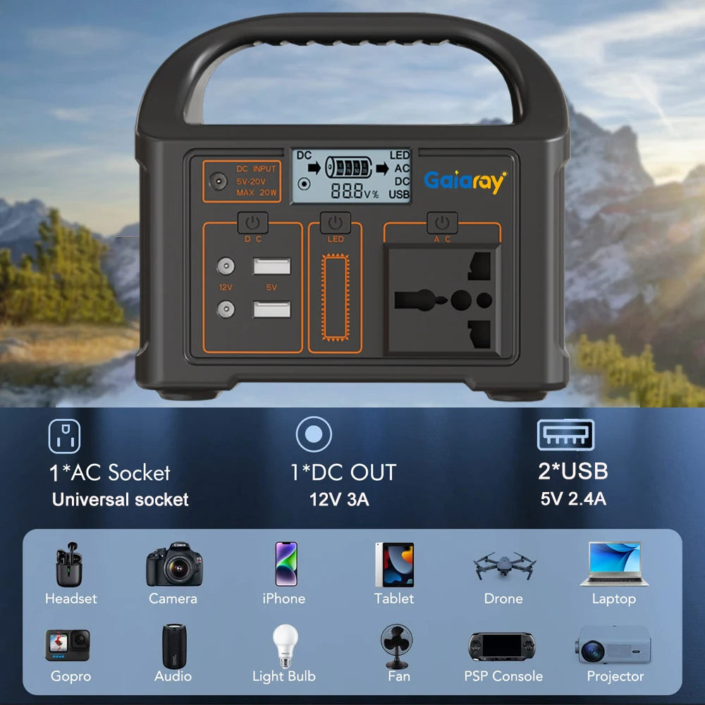 Gaiaray Portable Power Station 100W 200W Solar Generator AC 110V 220V Emergency Power UPS LiFePO4 Battery for Home Camping RV