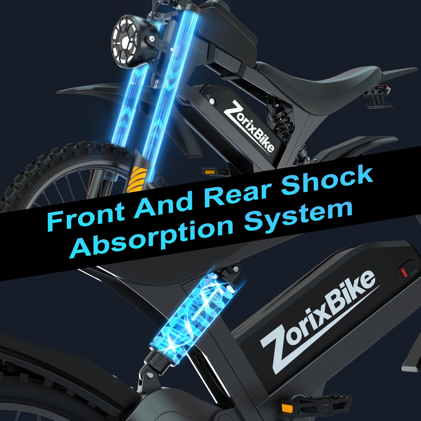 ZorixBike R8Max Adult Ebike 3000W Motor 35 MPH 48V 20Ah Lithium-Ion Battery 40-80 Mile Range Front 19"/ Rear 17"  Off-Road Tires