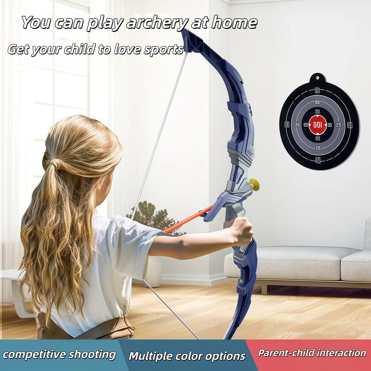 Bow and arrow set for kids, LED light archery playset, 10 suction cup arrows, big support dartboard, birthday gifts for boys