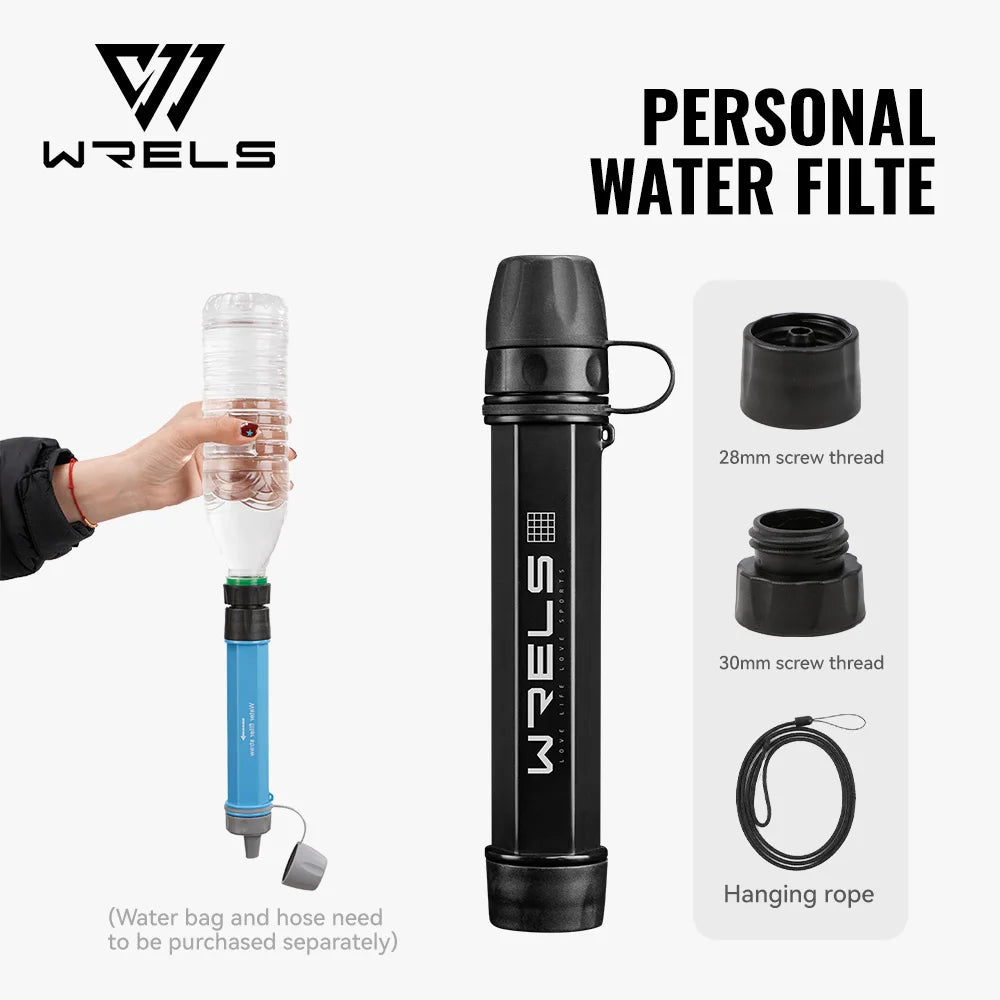 WRELS Outdoor Portable Water Purification Filter Carbon Fiber Water Purifier Hiking Camping Emergency Survival Supplies