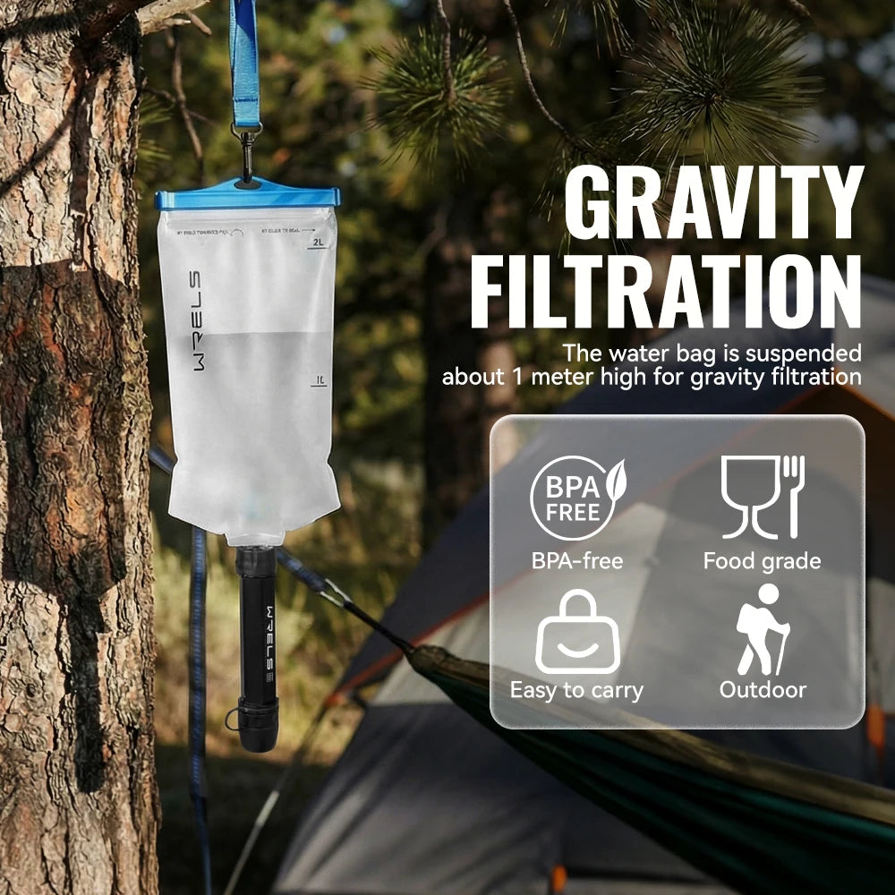 WRELS Outdoor Portable Water Purification Filter Carbon Fiber Water Purifier Hiking Camping Emergency Survival Supplies