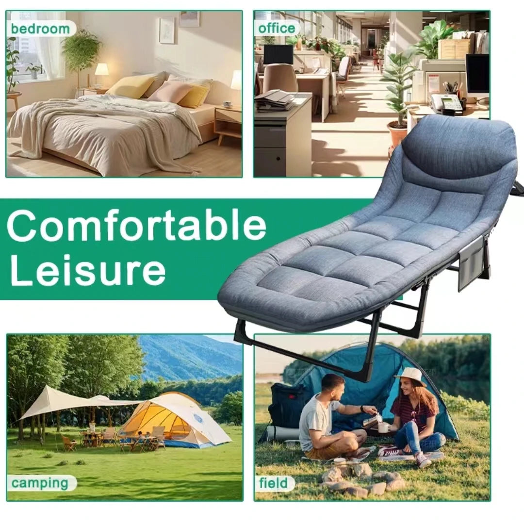 Portable Adjustable Folding Lounge Chair – Space-Saving Design with Side Pocket for Bedroom, Office, and Outdoor Camping