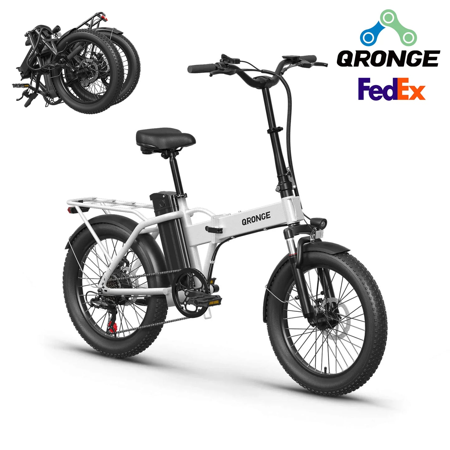 QRONGE Waterfall Folding Electric Bicycle 1000W Peak 48V 13.5AH 20' Fat Tire Electric Bike 70 Max Miles E-bike Commute 28MPH Max