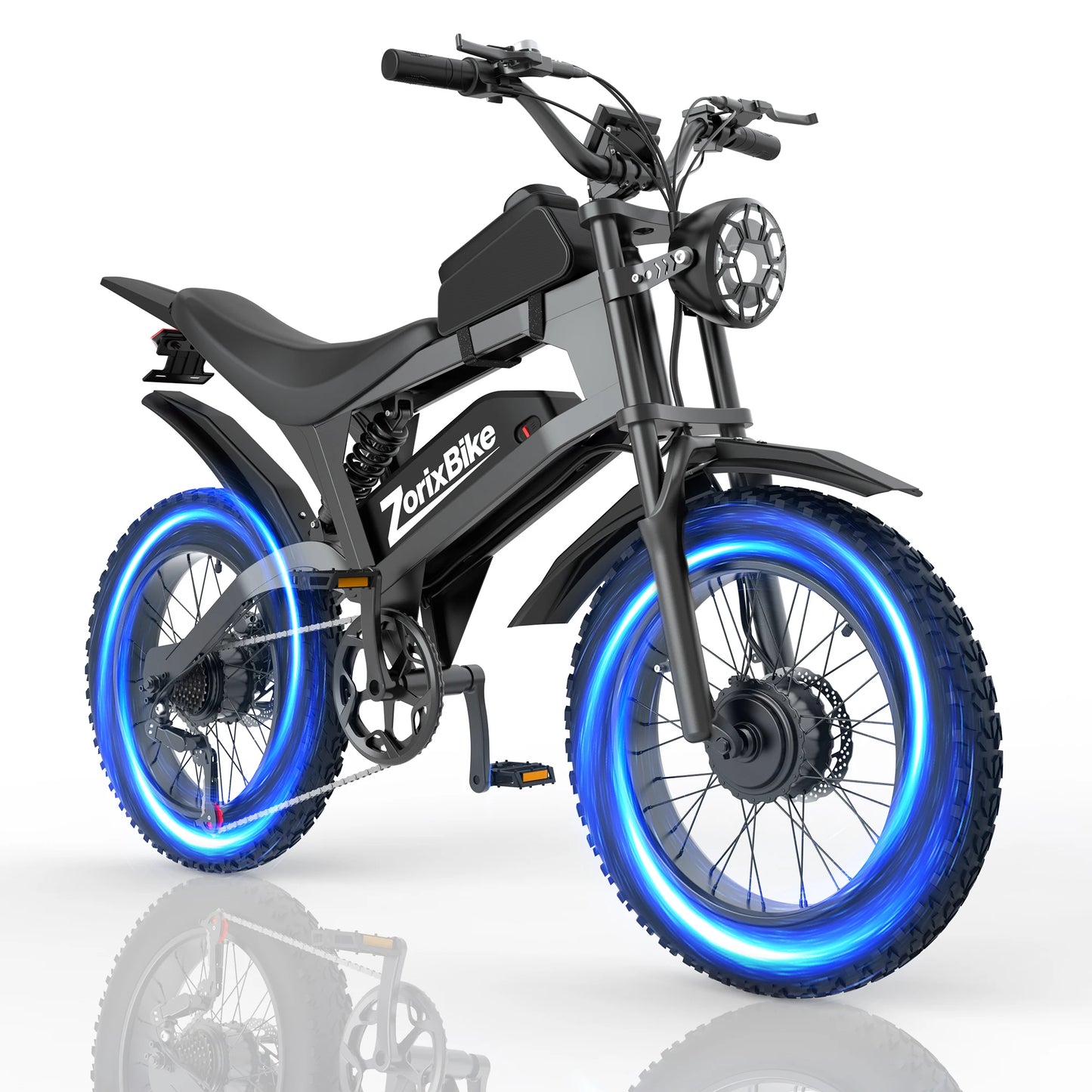 ZorixBike R8Max Adult Ebike 3000W Motor 35 MPH 48V 20Ah Lithium-Ion Battery 40-80 Mile Range Front 19"/ Rear 17"  Off-Road Tires