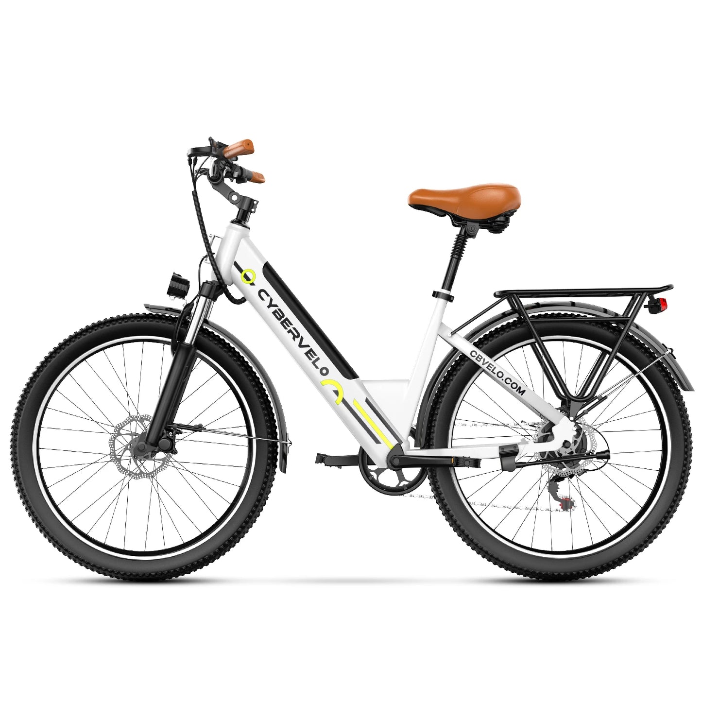 Cybervelo Urban Commute E-Bike 48V 1000W Peak Motor Detachable Battery 7-Speed Shift Electric Bike 26" Step-Thru Adults EK2