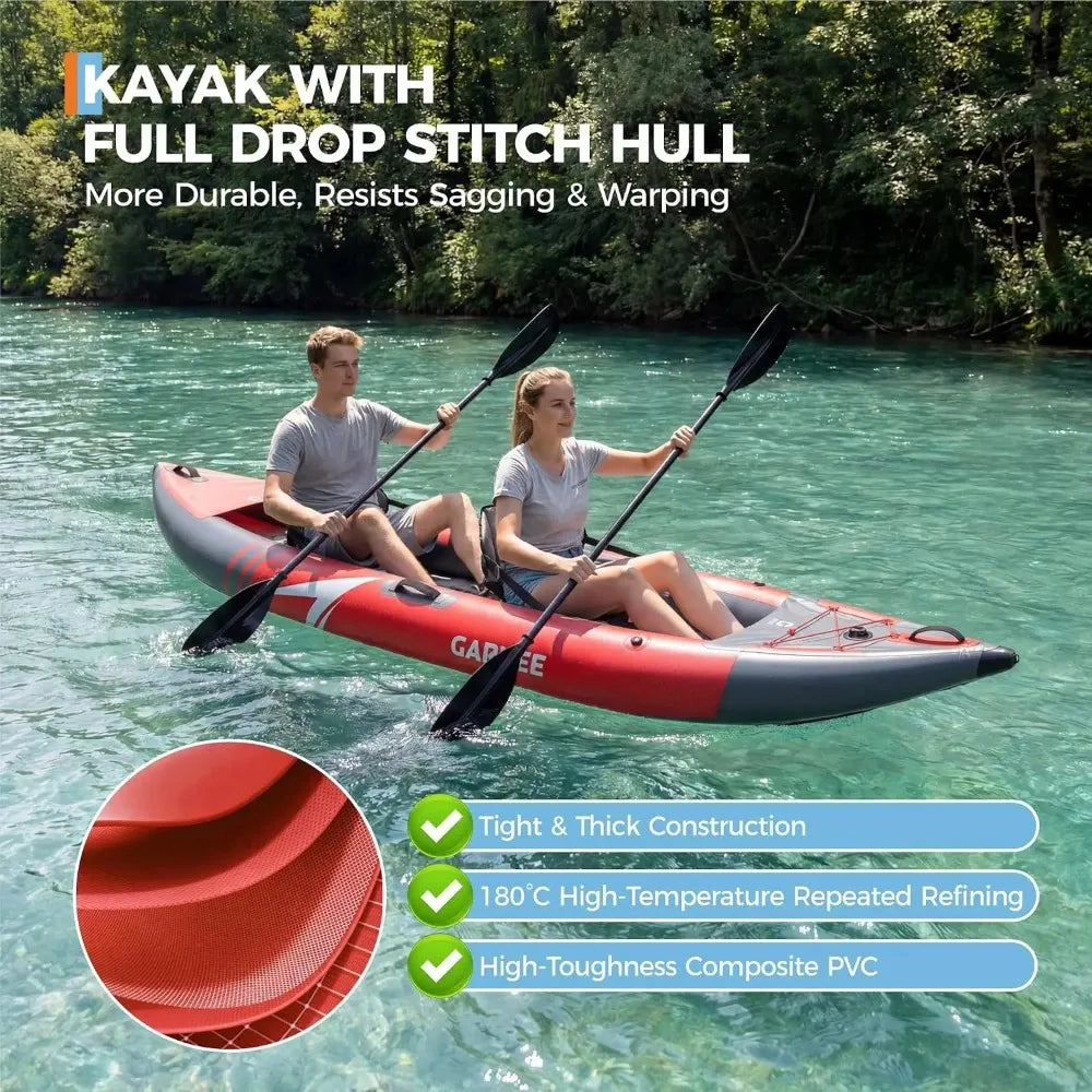 Heavy Duty PVC Inflatable Kayak, Padded Seat & 3 Fins for Fishing & Daily Water Use, Complete Accessories, Custom