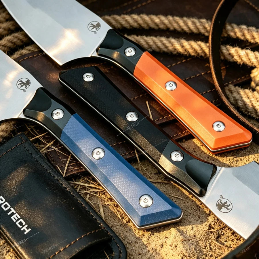 D2 Steel Fixed Blade Cleaver Knife G10 Aluminum Handle EDC Knife Compact Bushcraft Utility Knife Outdoor Processing Hiking Knife Fixed Blade Knife with Hard Sheath Gift for Men
