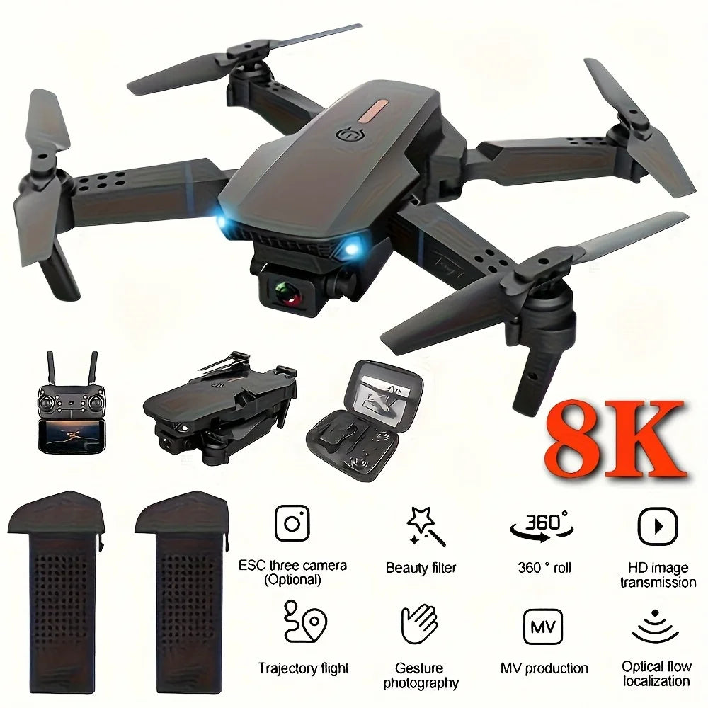The Upgraded 2026 E99PRO MAX Drone Features Dual 8K Cameras, In-Screen Remote Control, Two Batteries, One-Key Return-to-Home, A Foldable Design, USB Charging, Wi-Fi Connectivity, and Flight Gaming Capabilities. This Drone Is