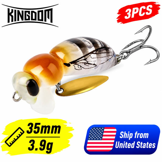 Kingdom Floating Crankbait Fishing Lure 35mm 3.9g, Insect Wasp Beetle Hard Bait with Treble Hook & Spinner Blade, Topwater Bass Lure for Freshwater Fishing, Trout, Perch and Predator Fish