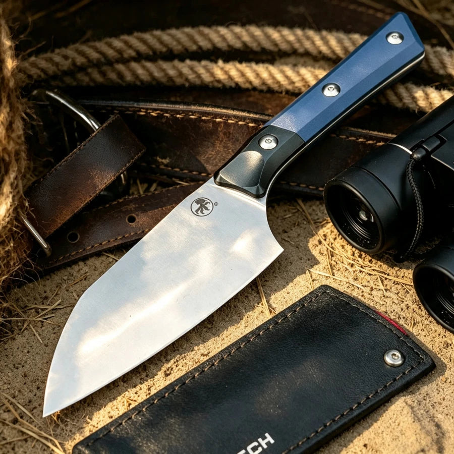 D2 Steel Fixed Blade Cleaver Knife G10 Aluminum Handle EDC Knife Compact Bushcraft Utility Knife Outdoor Processing Hiking Knife Fixed Blade Knife with Hard Sheath Gift for Men