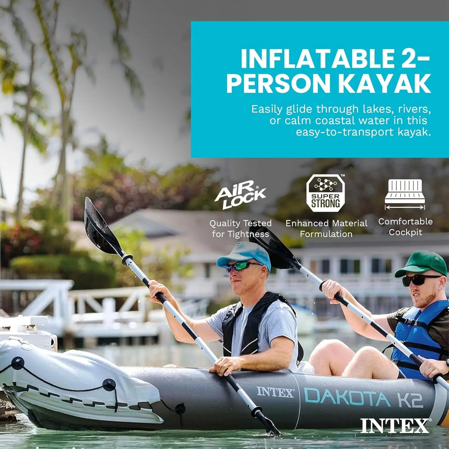 2-Person Inflatable Kayak Set, Dakota K2 with 86in Oars and Pump, Custom
