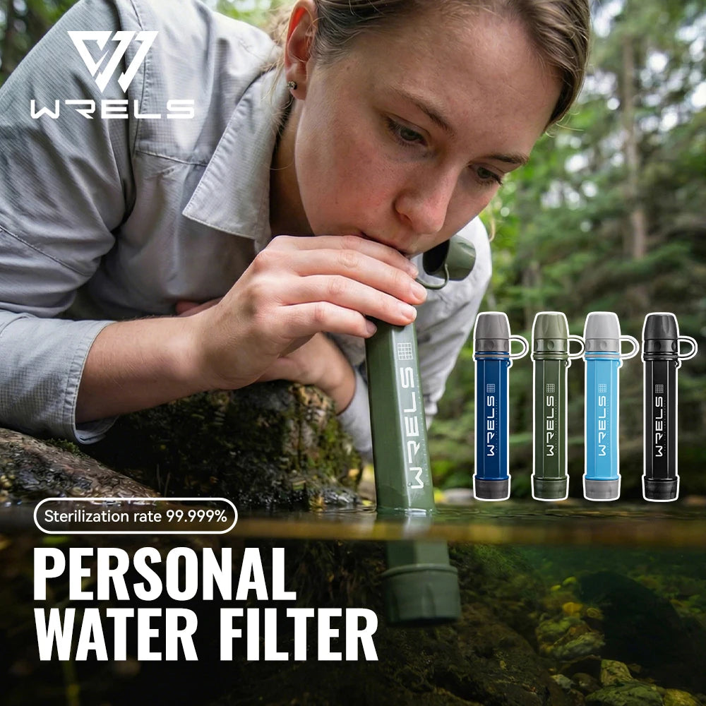 WRELS Outdoor Portable Water Purification Filter Carbon Fiber Water Purifier Hiking Camping Emergency Survival Supplies