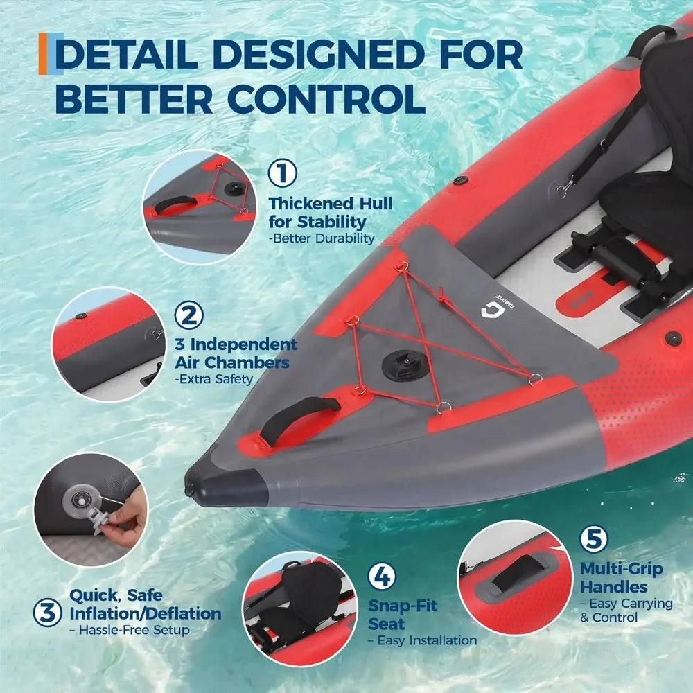 Heavy Duty PVC Inflatable Kayak, Padded Seat & 3 Fins for Fishing & Daily Water Use, Complete Accessories, Custom