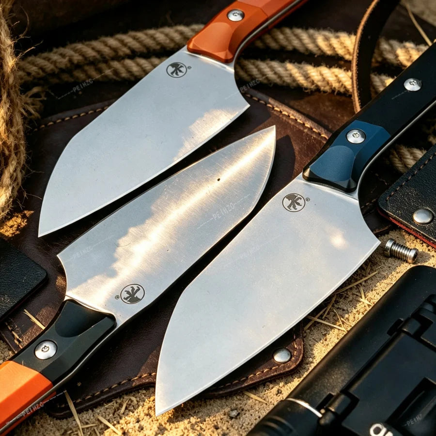 D2 Steel Fixed Blade Cleaver Knife G10 Aluminum Handle EDC Knife Compact Bushcraft Utility Knife Outdoor Processing Hiking Knife Fixed Blade Knife with Hard Sheath Gift for Men