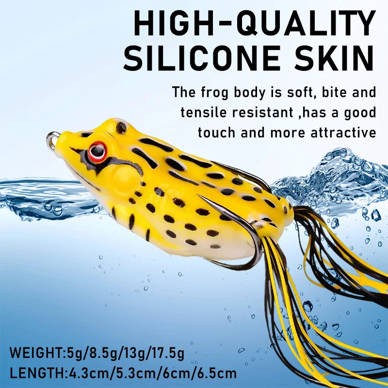 10pcs Frog Shape Lure Soft Tube Bait Plastic Fishing Lure with Fishing Hooks Topwater Ray Frog Artificial 3D Eyes