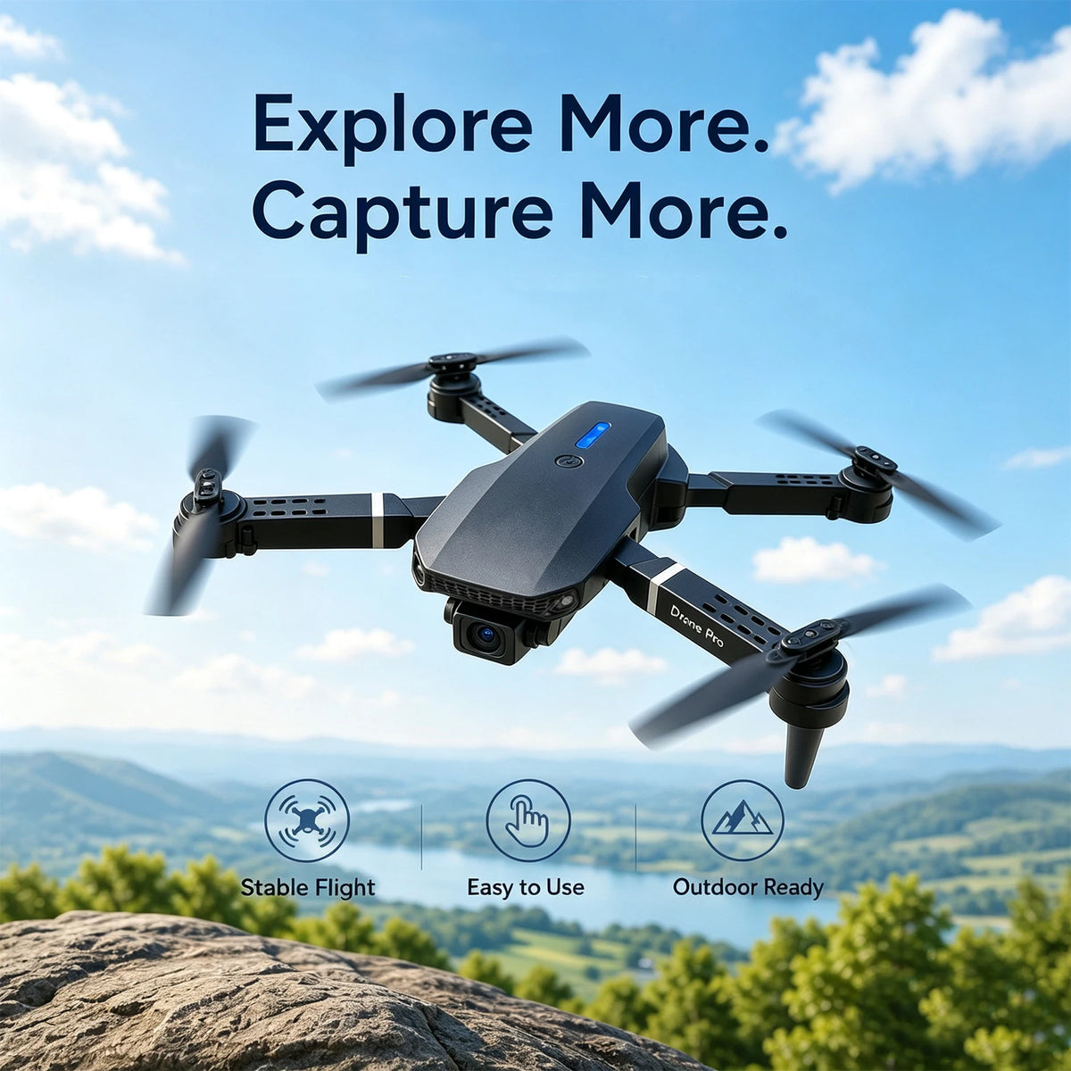 Black Foldable Drone Equipped with 4K High-Definition Camera Head, 1/2 Battery, 360° Roll, One Click Takeoff/Landing, WiFi Connection to Mobile Applications, Easy to Operate, Perfect Gift for Adults and Beginners, Remote Con