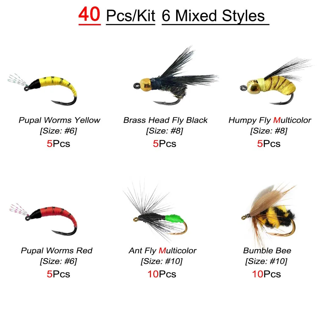 Trout Fishing Flies Set, 40/102Pcs- Handmade Fly Fishing Lures with Carbon Steel Hooks With Flies Box