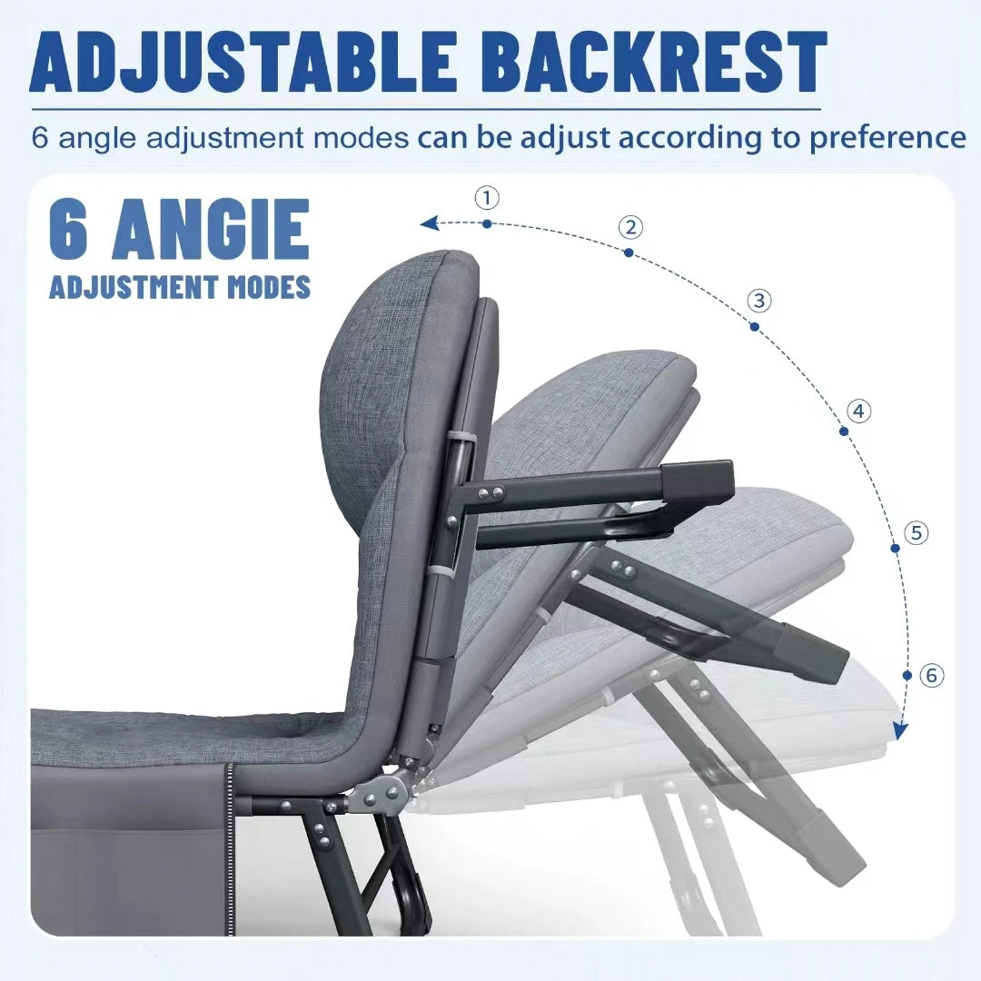 Portable Adjustable Folding Lounge Chair – Space-Saving Design with Side Pocket for Bedroom, Office, and Outdoor Camping