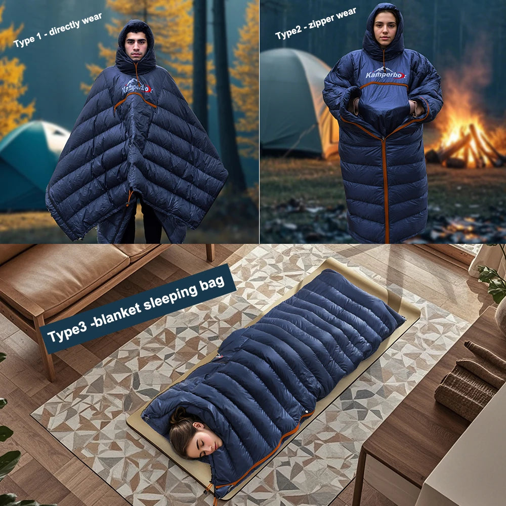 Kamperbox Winter Sleeping Bag Poncho Winter Camping Poncho Winter Wearable Sleeping Bag Camping Blanket PC600