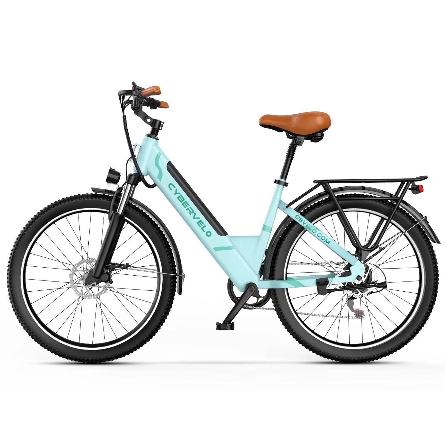 Cybervelo Urban Commute E-Bike 48V 1000W Peak Motor Detachable Battery 7-Speed Shift Electric Bike 26" Step-Thru Adults EK2