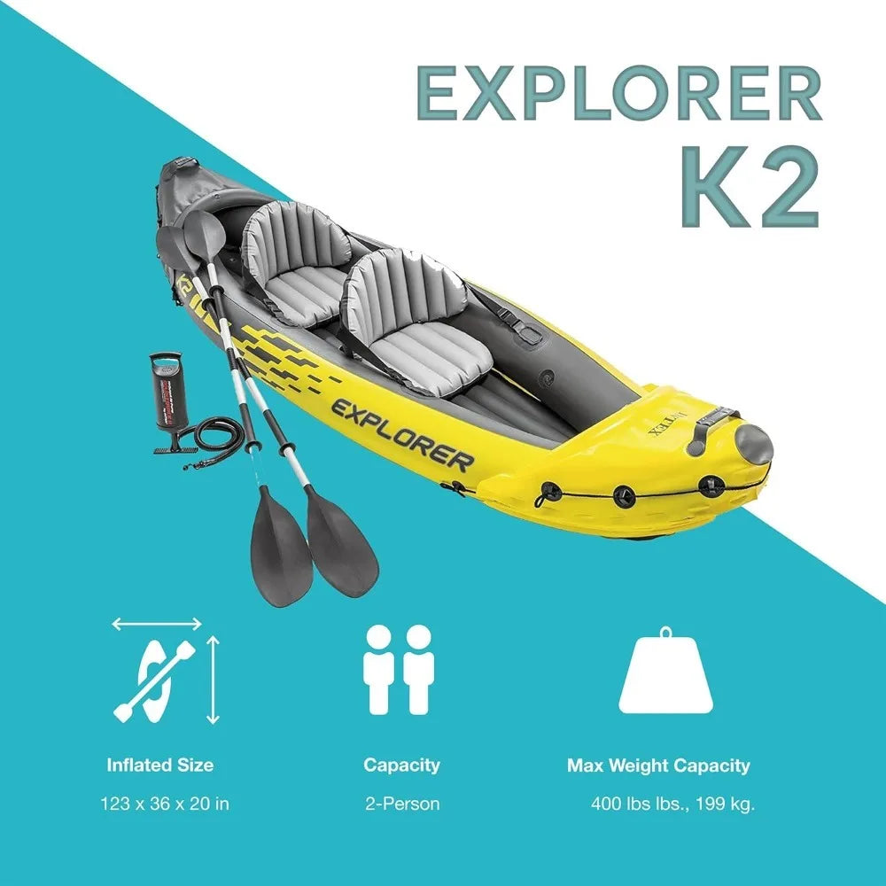 2 Person Inflatable Kayak Set with Aluminum Oars Pump Adjustable Seats 400lb Capacity